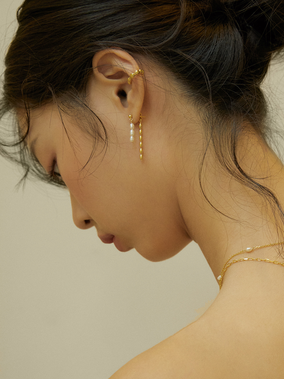 Pearl &amp; oval chain earrings(펄앤오발체인귀걸이)